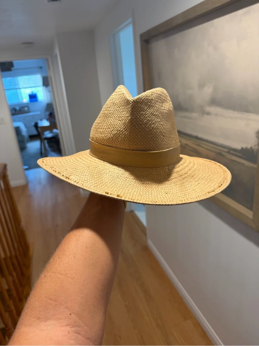 Janessa Leone Women’s Straw Fedora in Natural Beige with Tan Band